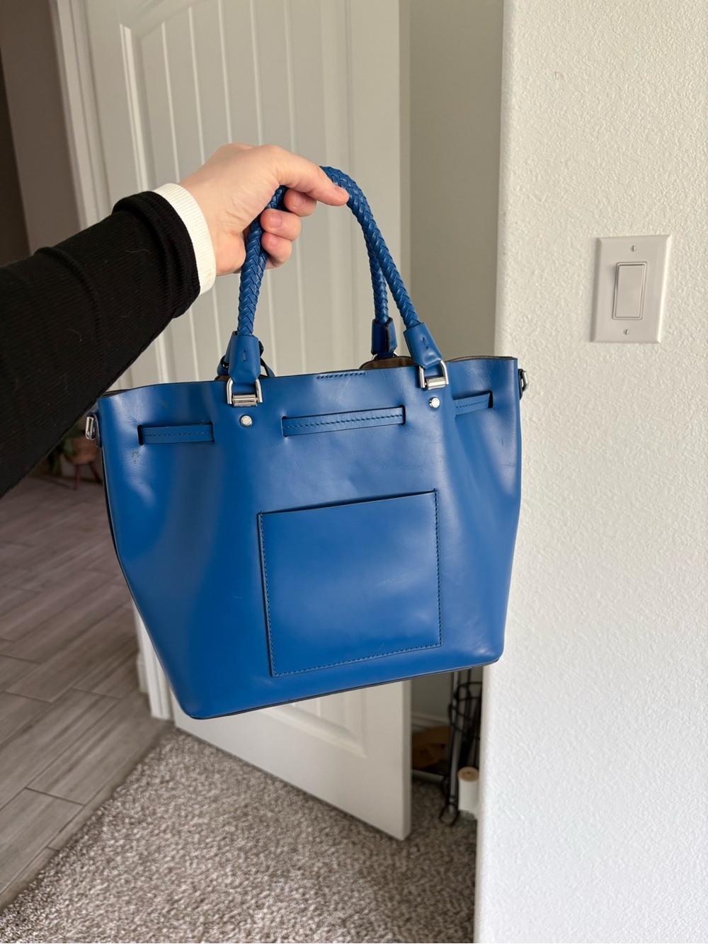 Michael Kors Royal Blue Braided-Handle Leather Tote - Picture 2 of 6